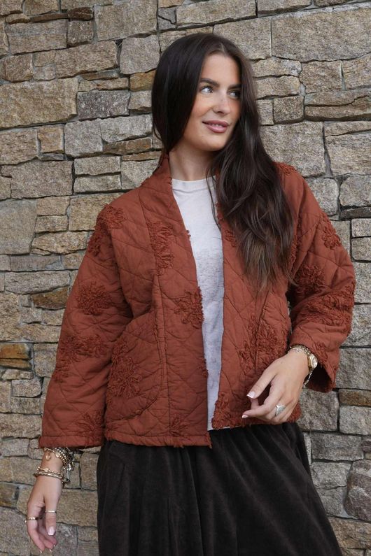 Cabbage Rose Cotton Quilted Jacket Rust